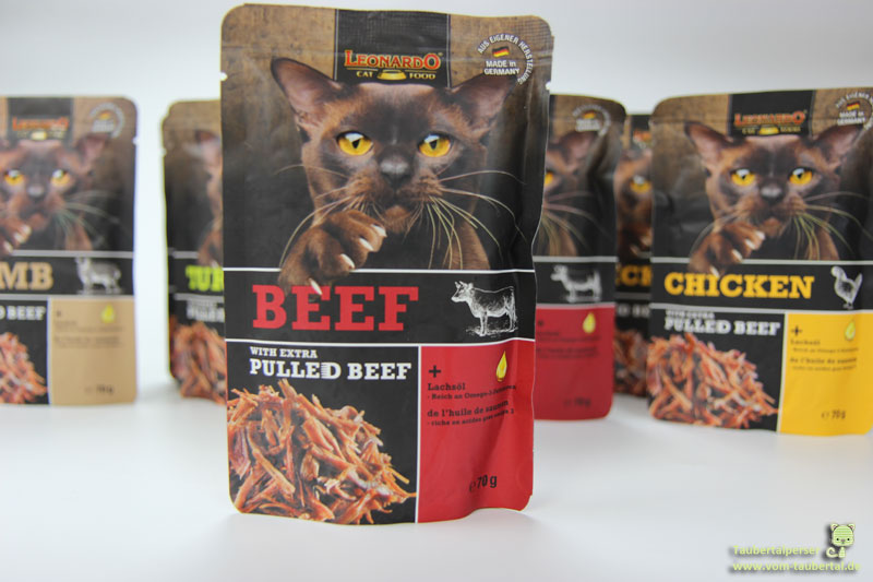 Leonardo Pulled Beef, Taubertalperser, Katzenblog, Katzenfuttertest